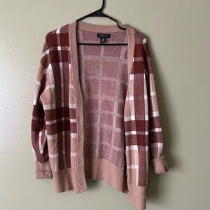 Brown and Tan Plaid Cardigan